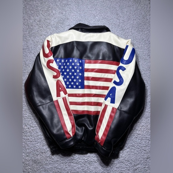 Zorro Jacket Mens 3XL Vintage USA Bomber Vegan Leather Patriotic American Pride - Picture 8 of 14